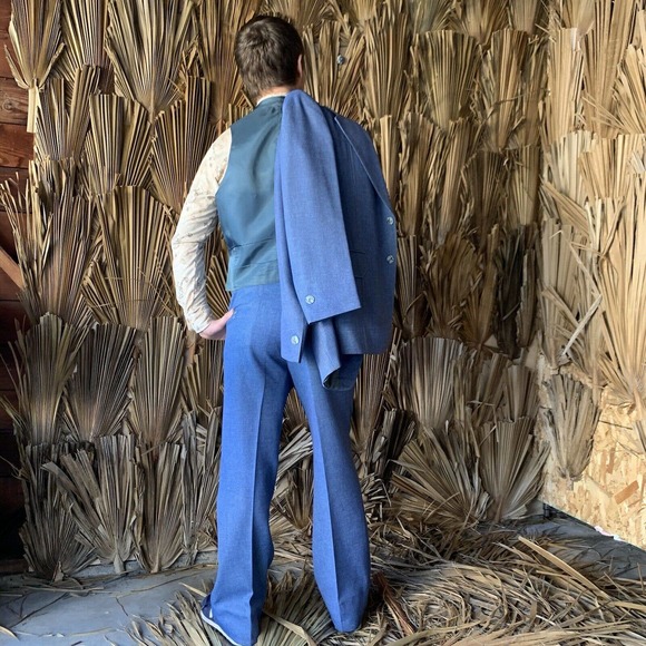 Vintage 1970s Denim Leisure Suit M/L 3 piece - Picture 11 of 12